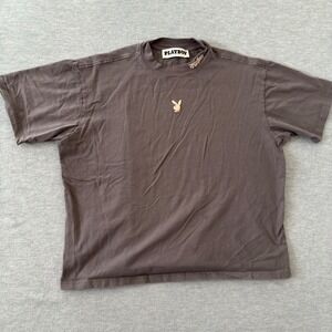 Playboy by PacSun Womens Charcoal Gray Mock Neck Bunny Logo T-Shirt Large